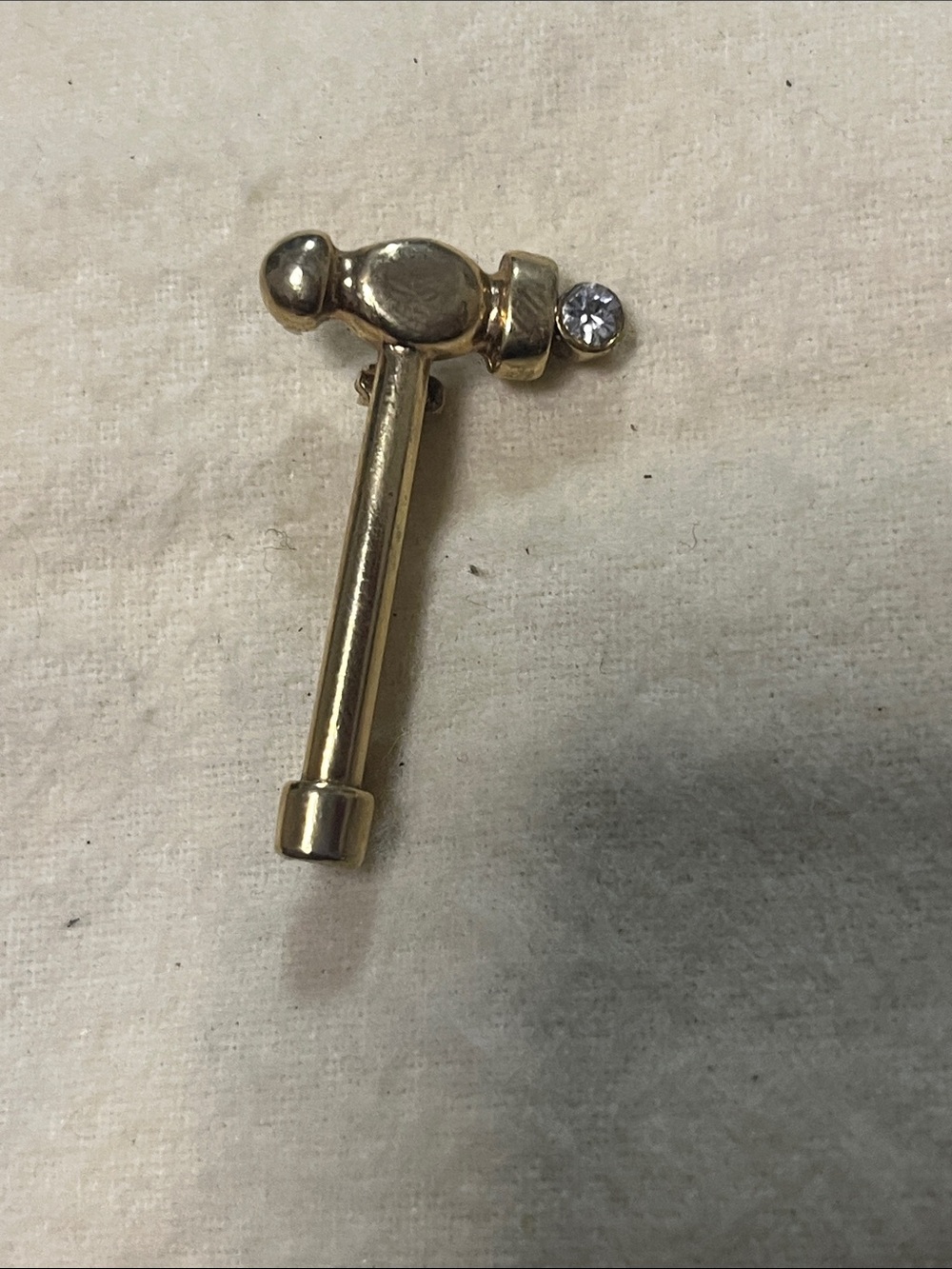 Vintage Gold Hammer Brooch with Clear Crystal - Women Jewelry